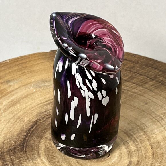 Stunning Art Glass Squatty Jack In The Pulpit Vase Purple Swirl White Speckle - Picture 4 of 6